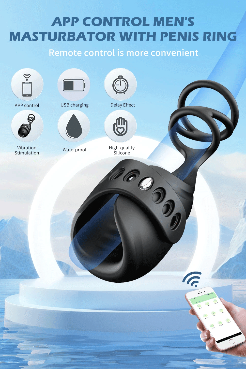 ปลอกสิลิโคนสั่นลำพร้อมห่วงรัดพวงแบบ TRIPLE สามห่วง ควบคุมด้วยมือถือ ( รหัส SA033 )