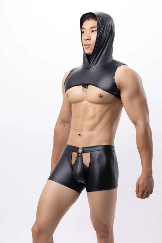 กางเกงขาสั้นโชว์เป้าผ้าหนังเทียม ( รหัส NG2969 )